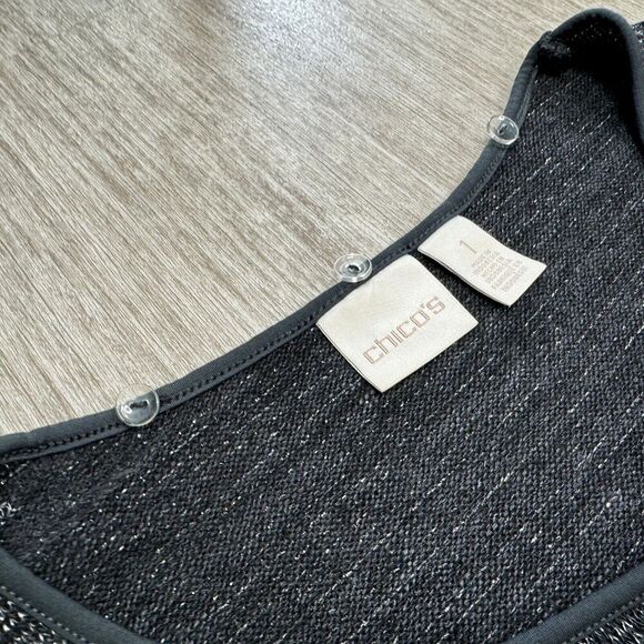 Chicos Top Size 1 Metallic Silver Long Sleeve Pullover Round Neck Woven Fabric - Picture 3 of 6